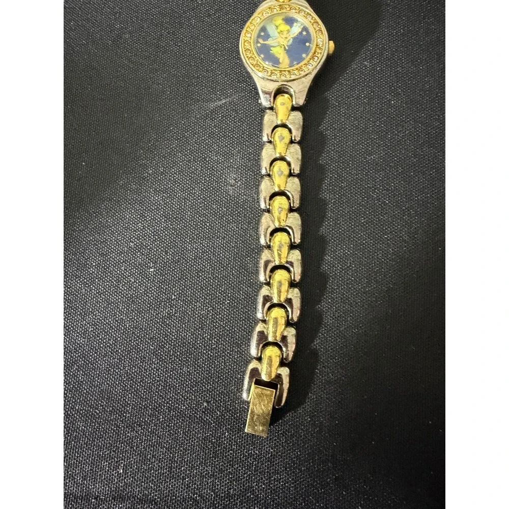 Disney Tinker Bell Watch MU0146 Silver Gold‎ Two-Tone Rhinestone Bezel Blue Dial